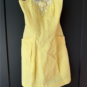 Yellow strapless dress with jeweled bodice